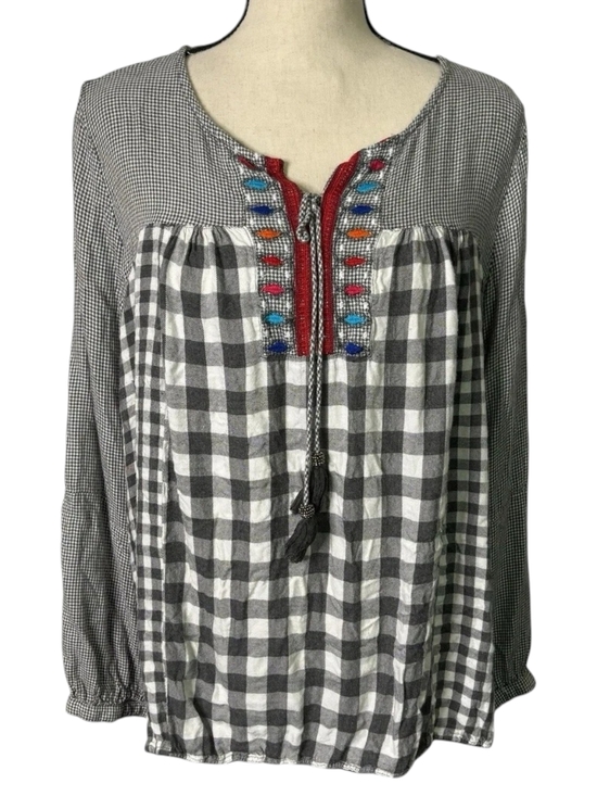 Hannah Tops - Hannah Black & Wh Check Boho Western Style Top M